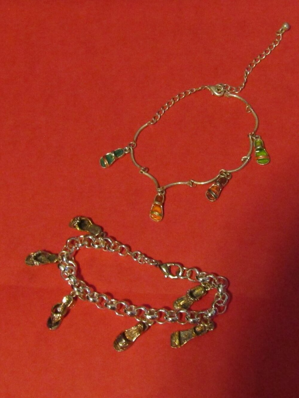 Lot 2 Silvertone BEACH SANDALS CHARM BRACELETS Summer Vacation!